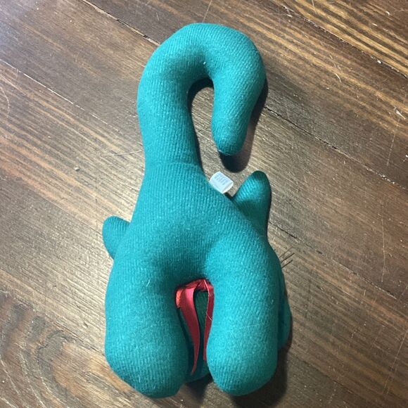 Vintage Stuffed Cat Plush With Ribbon Bow Green - Picture 5 of 7